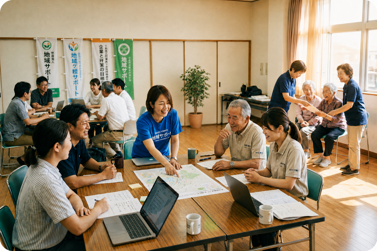地域の団体・企業・住民が集まり話し合う様子(イメージ)